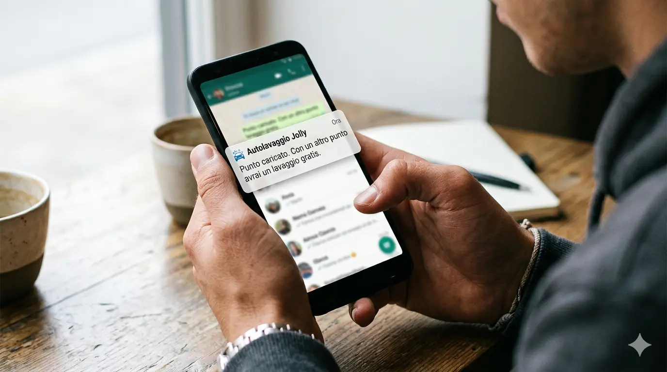 Notifica WhatsApp con punto caricato inviata a un cliente reale