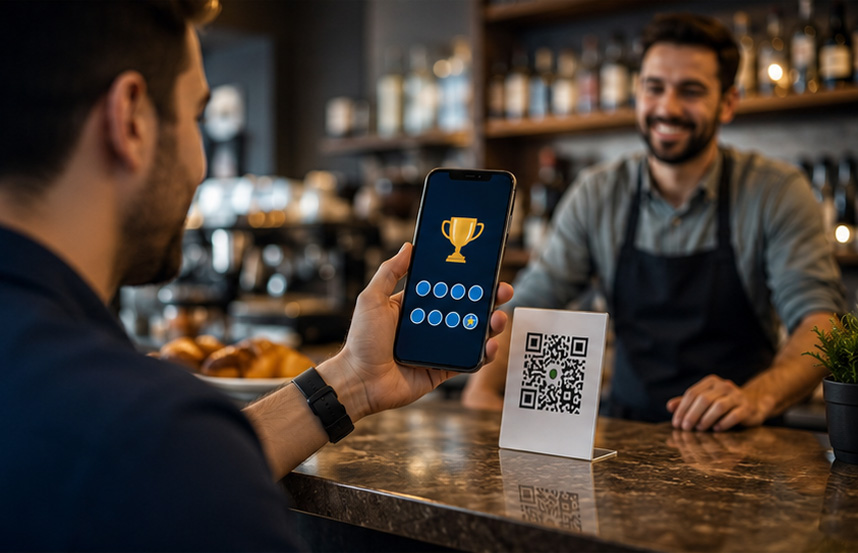 Cliente che accumula bollini digitali sul telefono